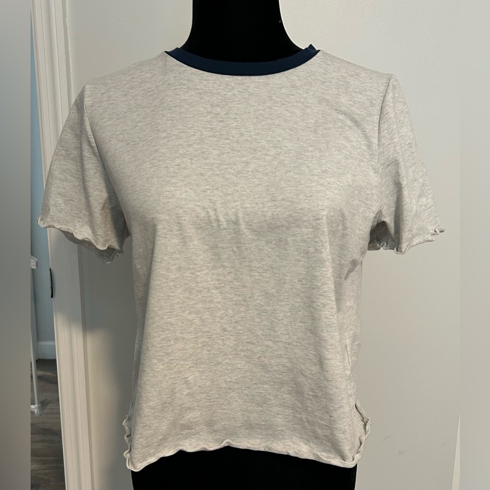 Molly Green Gray and Navy Women's Ruffle Hem Top